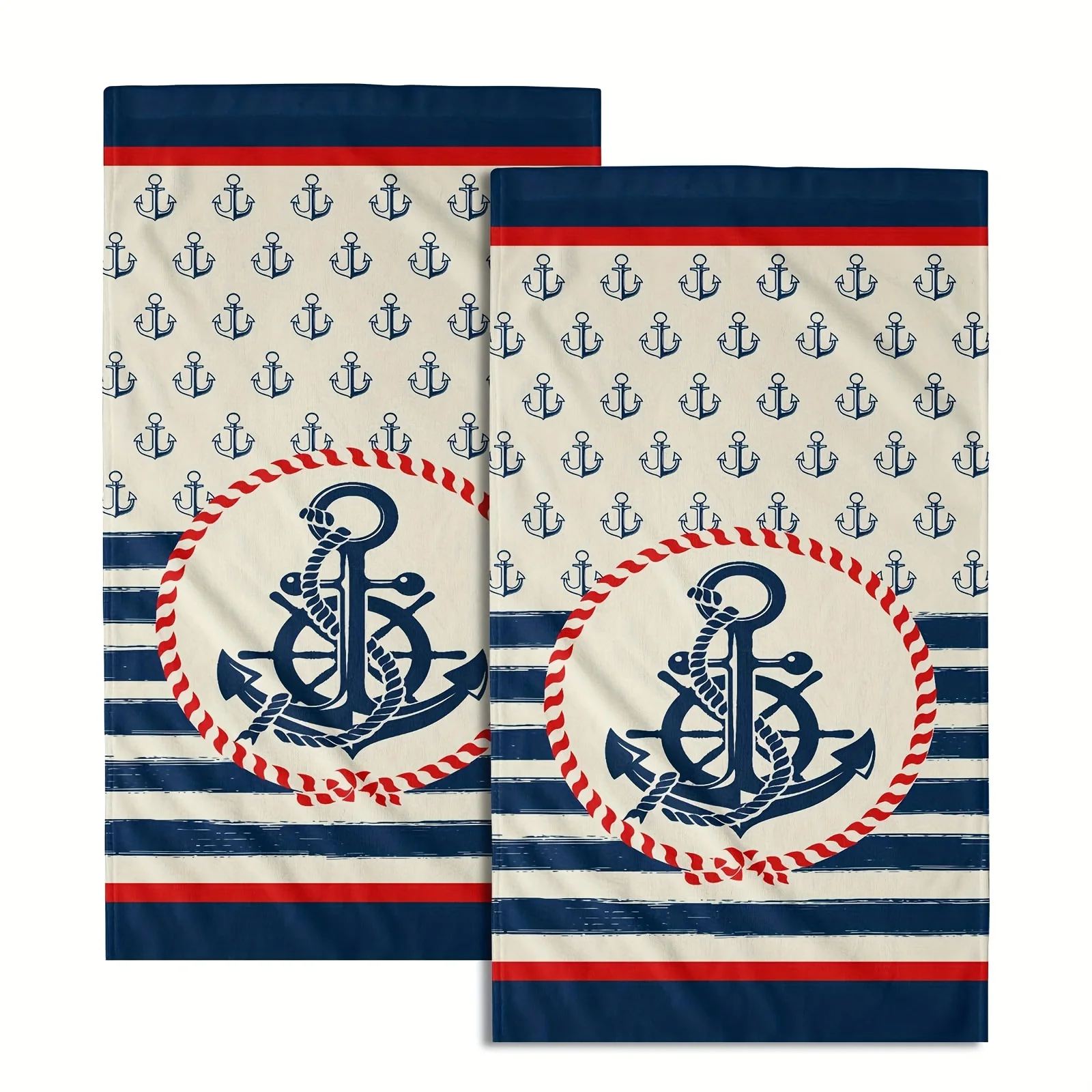 2pcs Dish Towel, Navy Nautical Anchor Dish Towel, Sea Anchor Face Towel, Ocean Kitchen Tea Towel, Striped Fingertip Towel, Suita