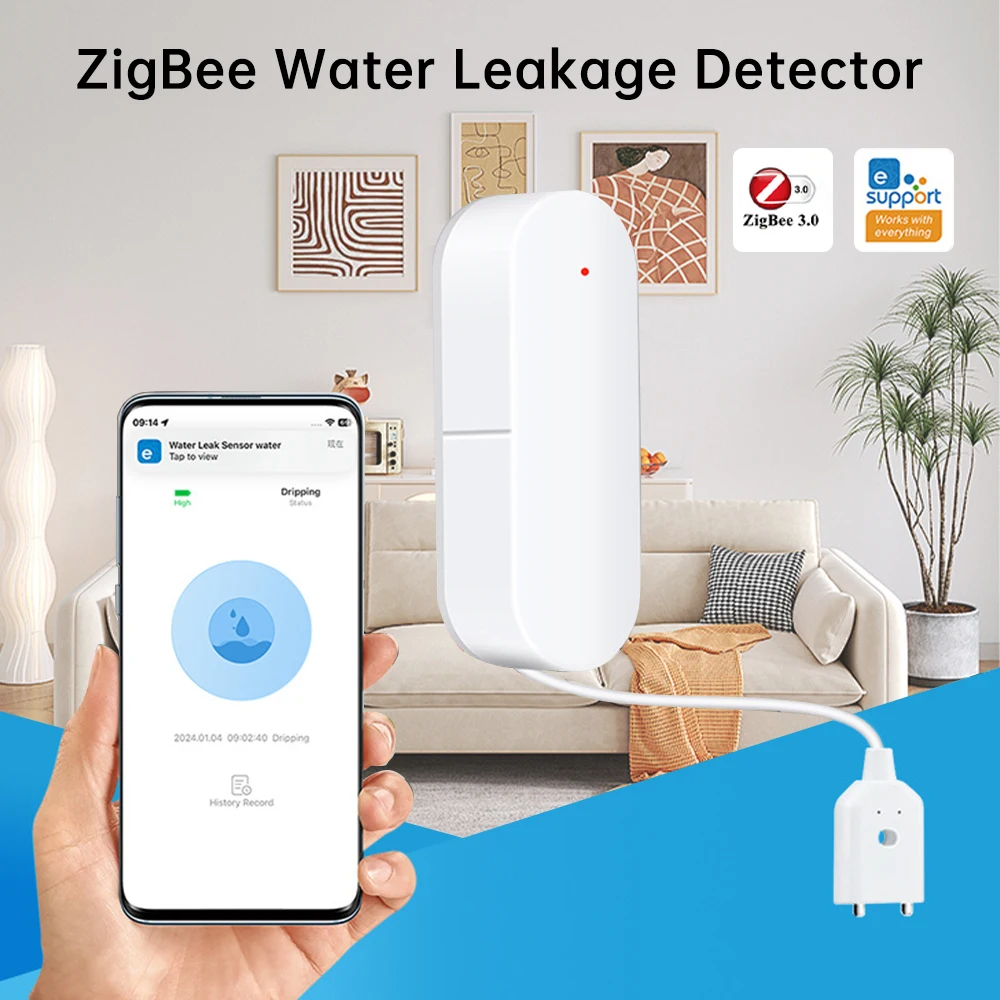 

EWelink Zigbee Smart Water Leak Sensor Remote Monitor WiFi Water Overflow Level Detector Water Leak Sensor Security Sound Alarm