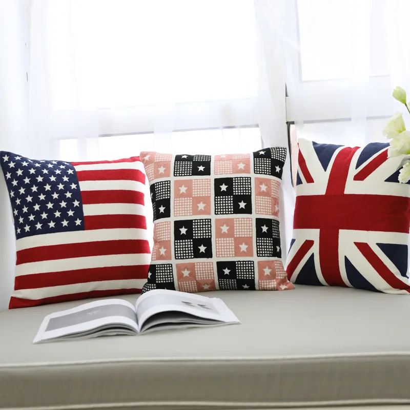 

The British Flag Pillowcase Embroidered Cotton Sofa Cushion Case Bed Home Car Cute Pillow Case Hand Drawn 45X45cm Decorative