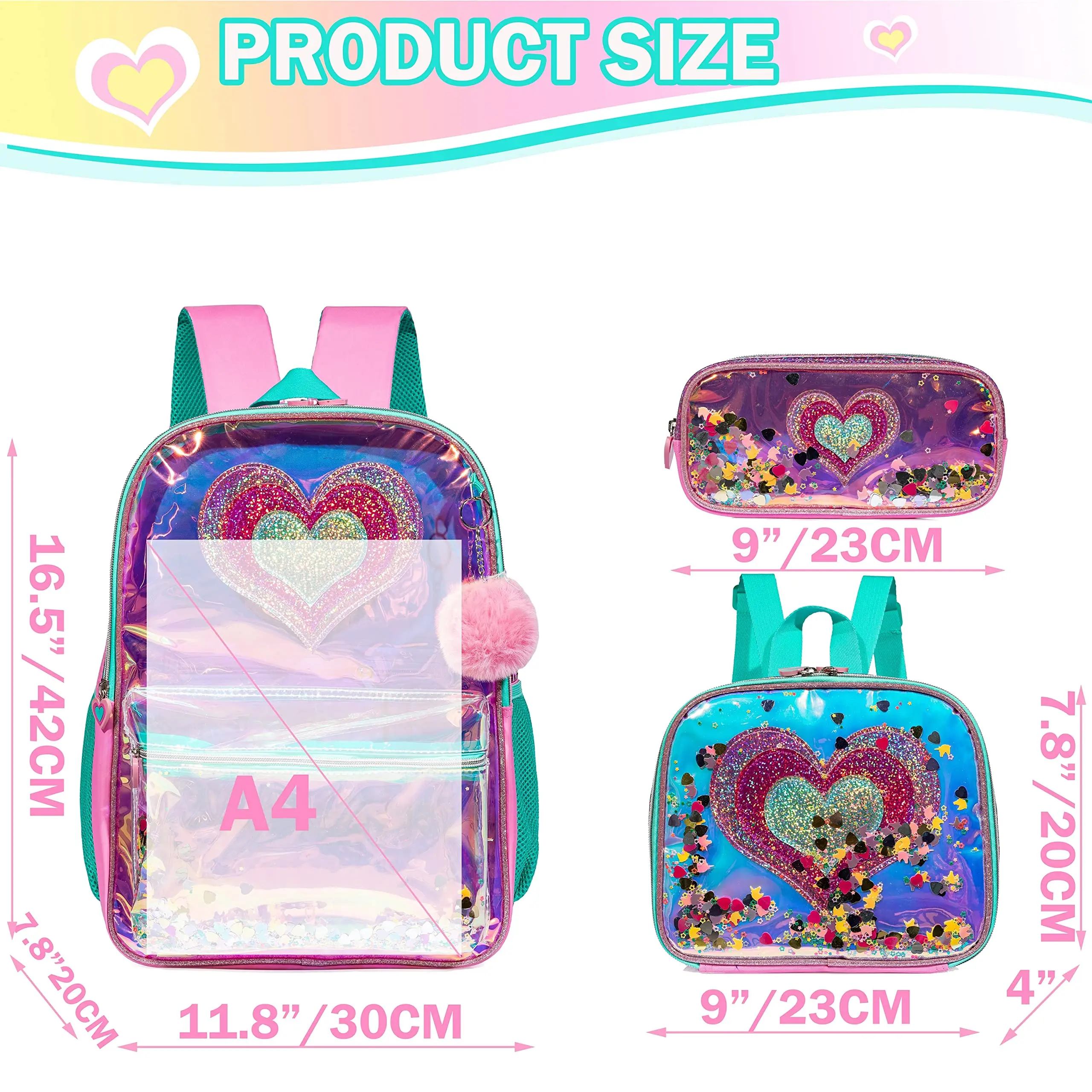 Backpack for Girls Backpacks for Elementary Student with Lunch Box Pencil Case 3 in 1 Bookbag for Girls for School