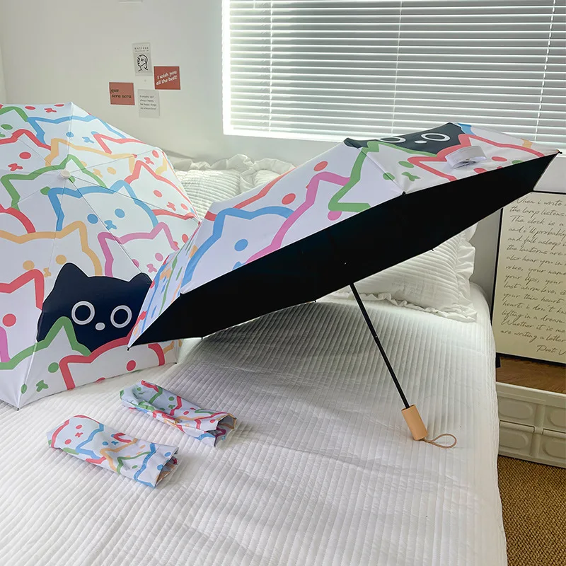 Cat Umbrella Cartoon Colorful Smart Full Automatic Folding Sun Umbrella Strong Stand Windproof Sombrilla Con Proteccion De Rayos