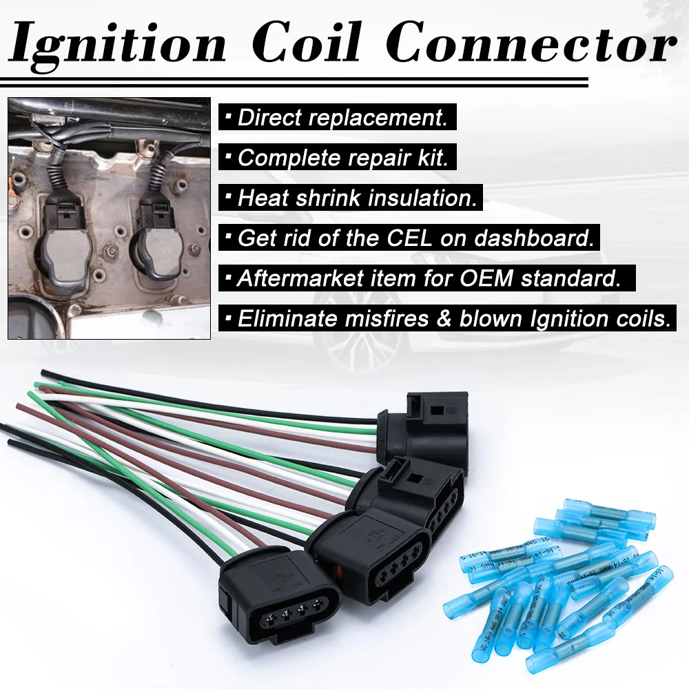 Ignition Coil Connector Harness Plugs Wiring W/Terminals Repair For Audi A3 A4 A5 A6 TT VW Passat Jetta Golf 1J0973724 2011340