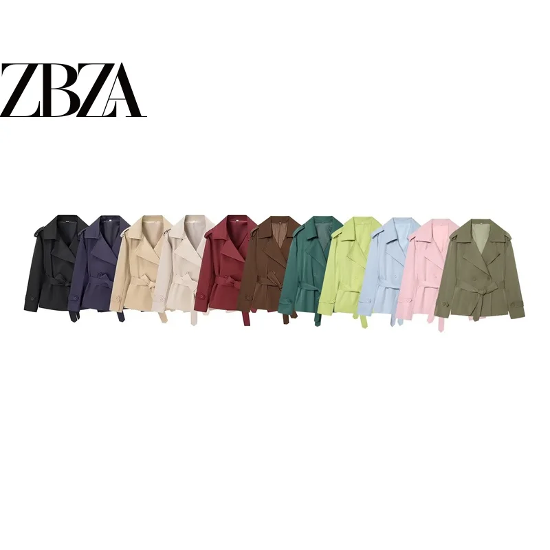 Fashionable Pure Color Stand Collar Belted Short Jacket Style Women's Outerwear ZR Wind Casual Style Summer Polyester Fiber