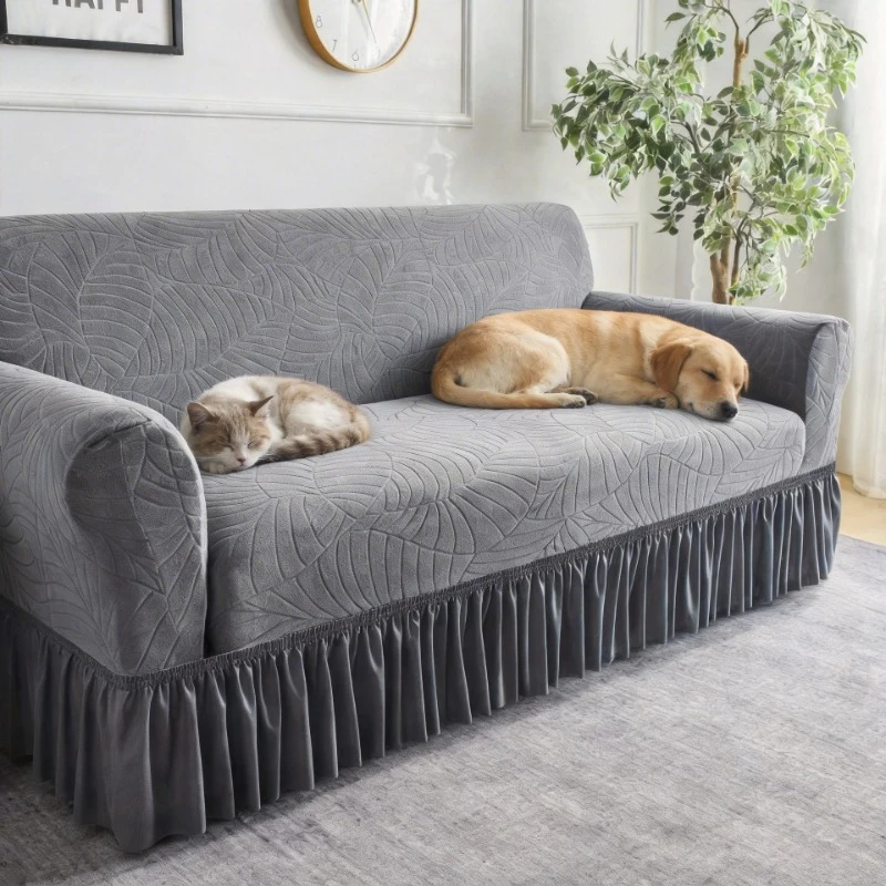 

Couch Covers with Skirt Hem 3 Cushion Sofa Pet Friendly Jacquard Washable Slipcovers Protector Furniture Covers for Dogs