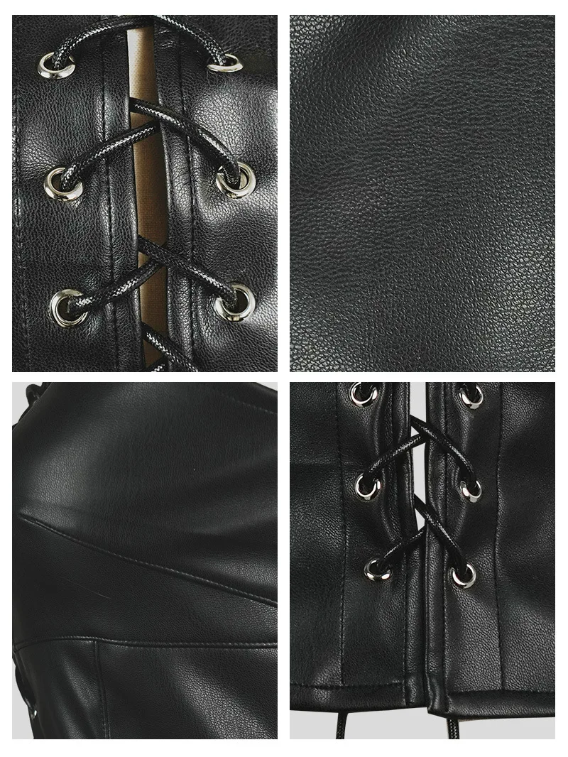 Colete sem alças com alça retrô de couro PU para agasalhos, top curto e justo, roupas femininas pretas modernas e sexy