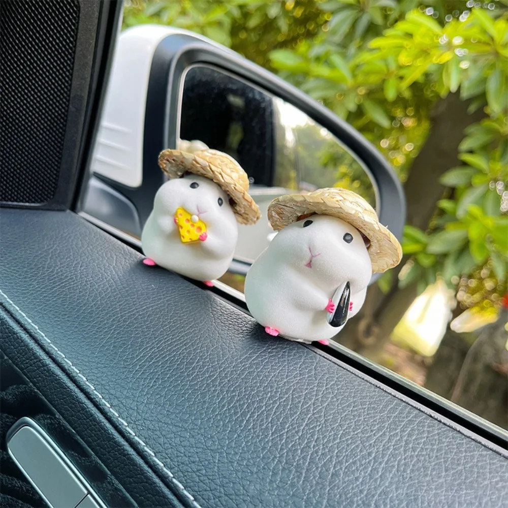 New Hamster With Straw Hat Car Ornament Cartoon Kawaii Hamster Blind Box Car Decoration