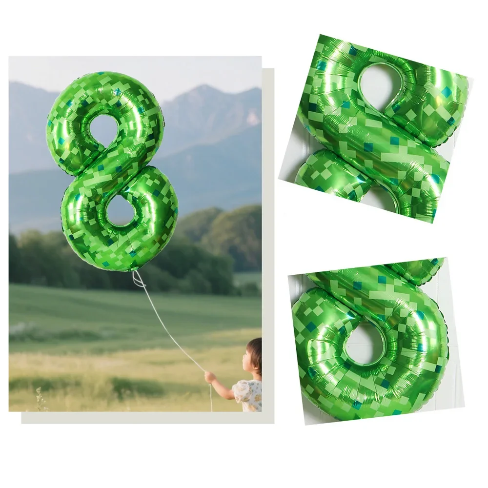 40 بوصة العملاق الأخضر بكسل شبكة مينر تحت عنوان الرقمية الألومنيوم احباط بالونات 0-9 يمكن استخدامها لحفلات أعياد الميلاد والذكرى السنوية #3