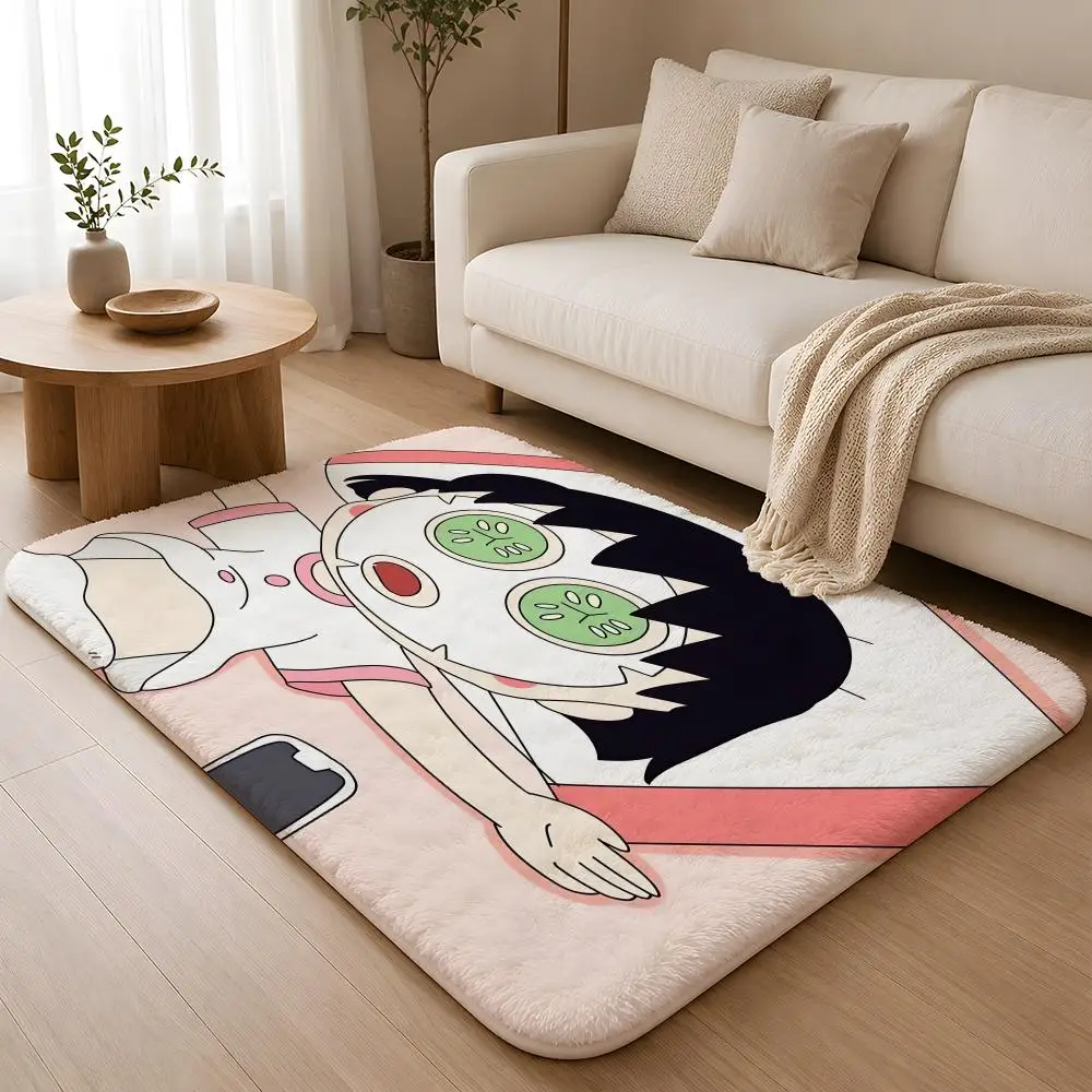 Cartoon C-Chibi Maruko-Chan Floor Mat Flannel Rug Non Slip Absorbent Soft Washable For Entryway Hallway Bathroom Kitchen Decor