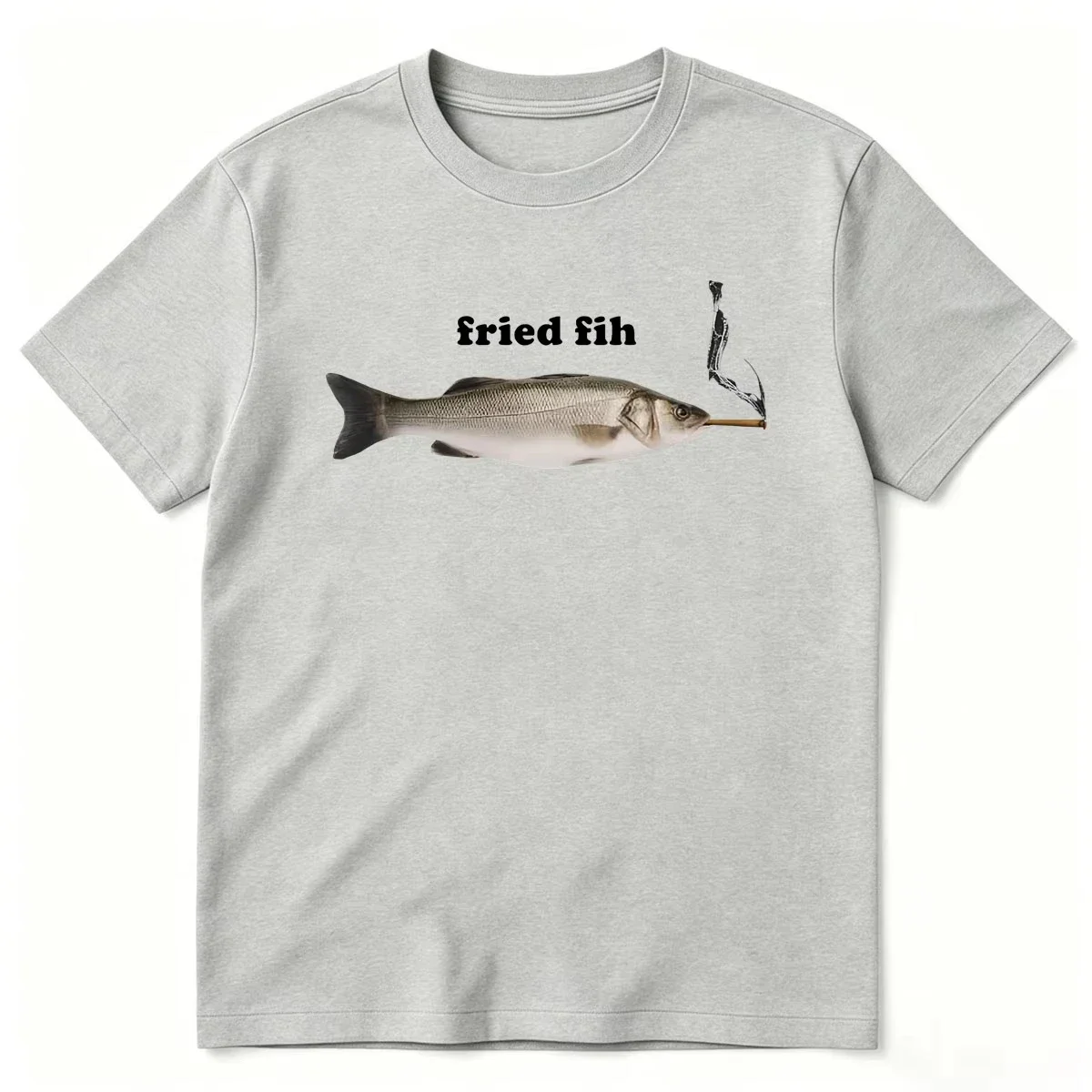 Fried Fih Funny Meme Fish Smoking T-shirts  Clothing Fashion Vintage Short Sleeves T-shirt Oversized T Shirts