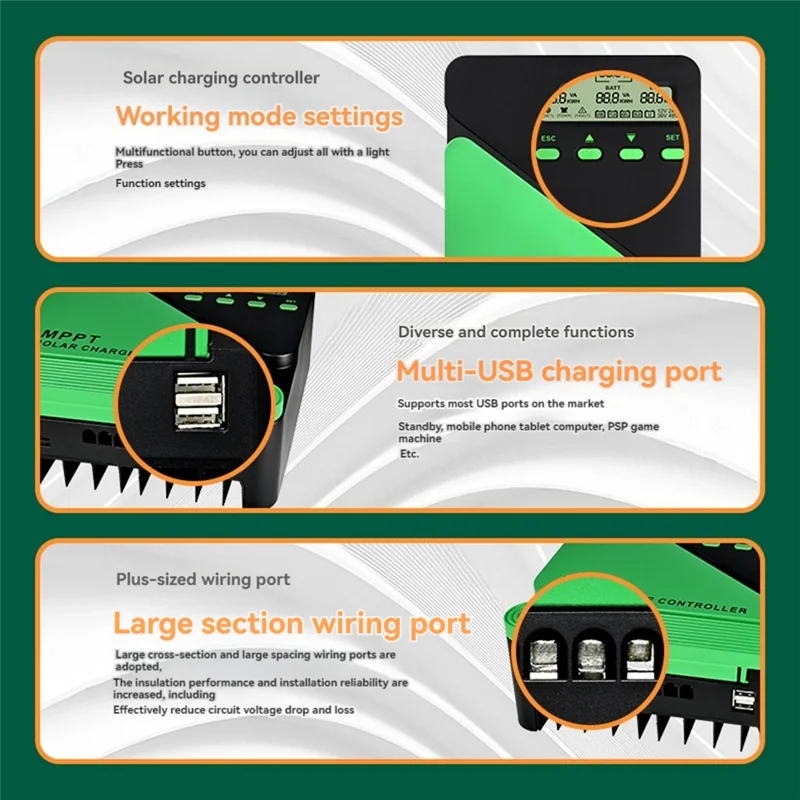 

ABGR-Solar Charge Controller MPPT Solar Panel Solar Charge Regulator 12V 24V Battery PV Input 100VOC