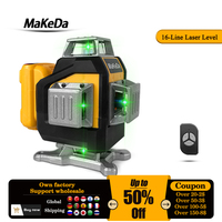 MaKeDa 16 Line Laser Level 4D Self-Leveling 360 Horizontal Vertical Cross Green Light Level Rechargeable Lithium Battery Tool