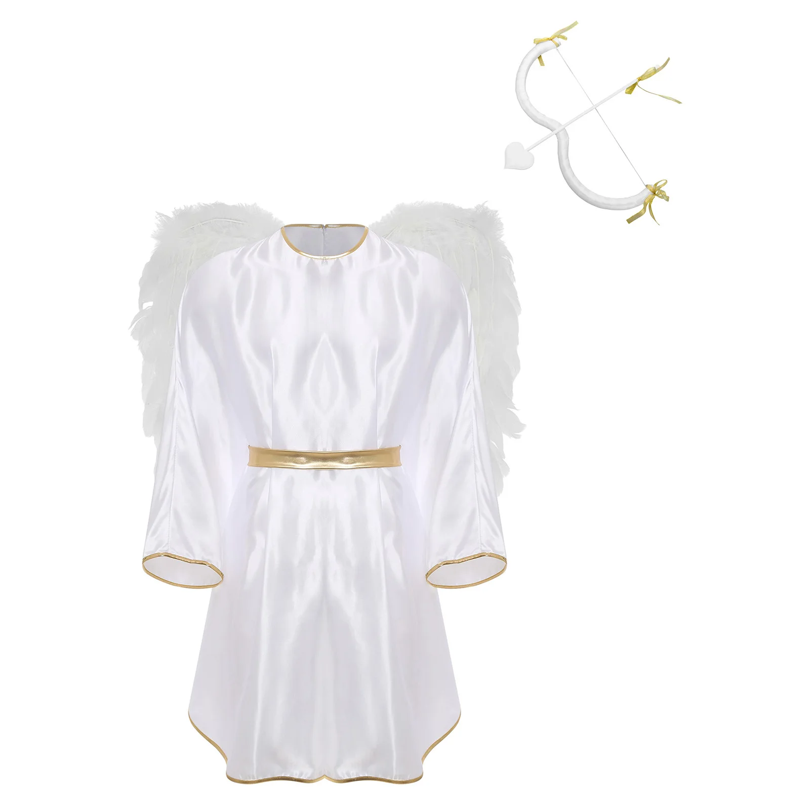 

Men Cosplay Costume Angel Cupid Batwing Sleeve Satiny Robe with Wing M-shaped Bow And Heart Arrow for Raves Halloween Carnival