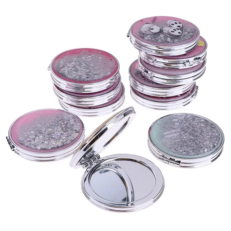 L49 Compacte Zak Draagbare Dubbelzijdige Opvouwbare Cosmetische Spiegel Mini Make-Up Spiegel Met Sprankelend Stromend Zand