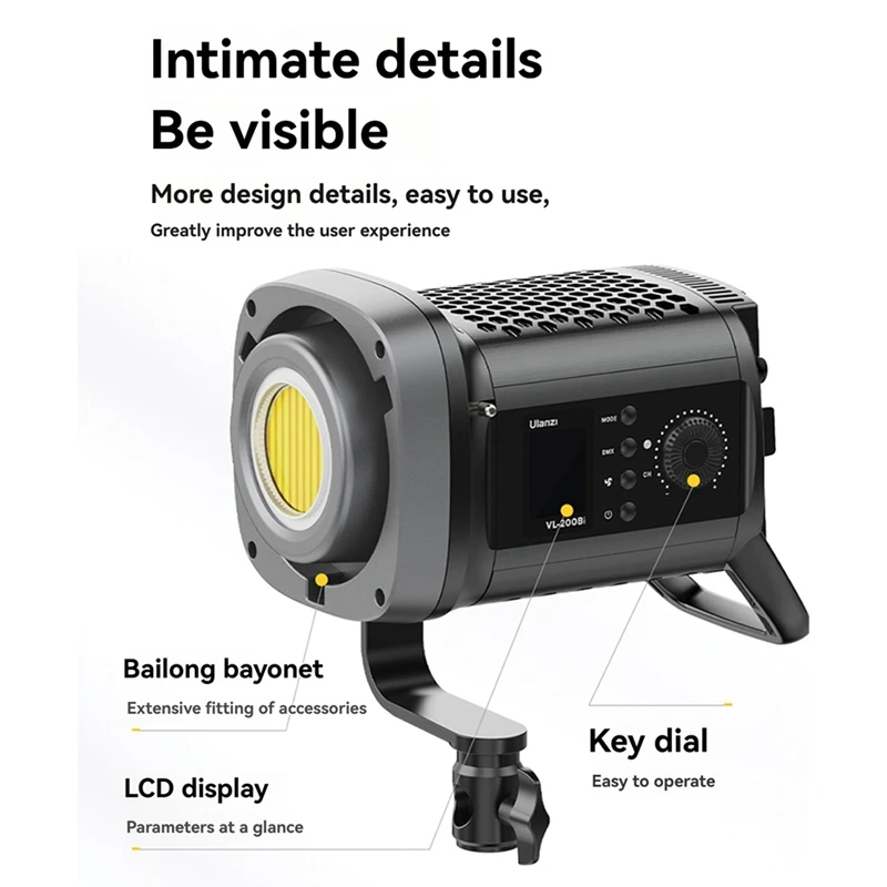 Ulanzi VL-200Bi 200W V-Mount Video Light Wireless Control, CRI 95+ Adjustable 2700K-6500K CCT For Livestreaming