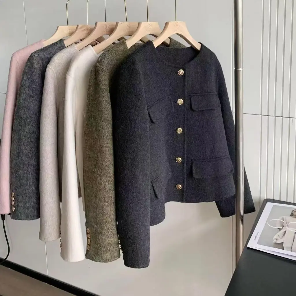 

Women's Handmade Angora Woolen Coat Double-Sided Design Small Fragrant Top Off-Season Benefits Fashion Outerwear