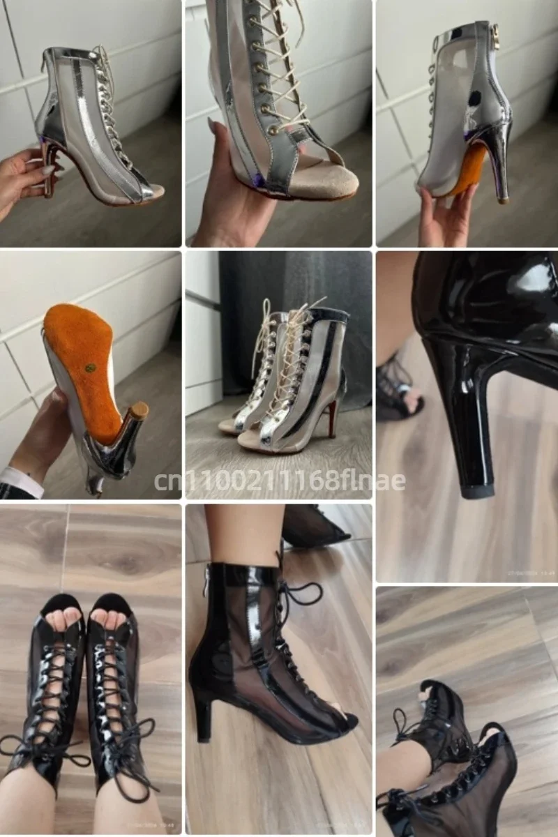 Neue Damen Fish-Mouth-Riemen Jazz-Tanz High Heels Elastische Tanz-Performance Kurze Stiefel Sommer Atmungsaktive Offene Zehen-Sandalen – Detail 2
