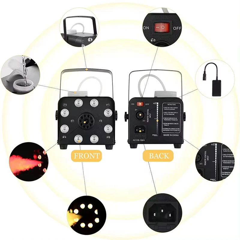 Afstandsbediening 500W Rookmachine & 8 stks LED full colour licht Show Led Rookmachine Disco KTV DJ Party Club Bar Event Show