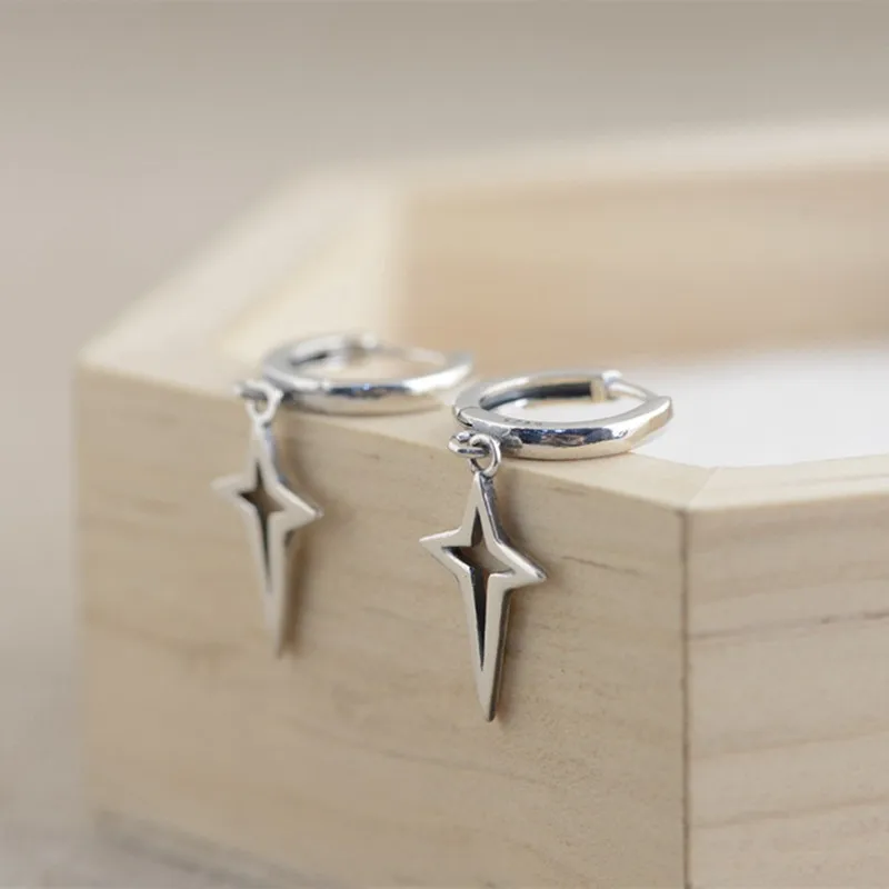 

Shining 925 Sterling Silver Starlight Star Dangle Earrings for Women Glossy Silver Circles Hoop Earrings Girls Students Brincos