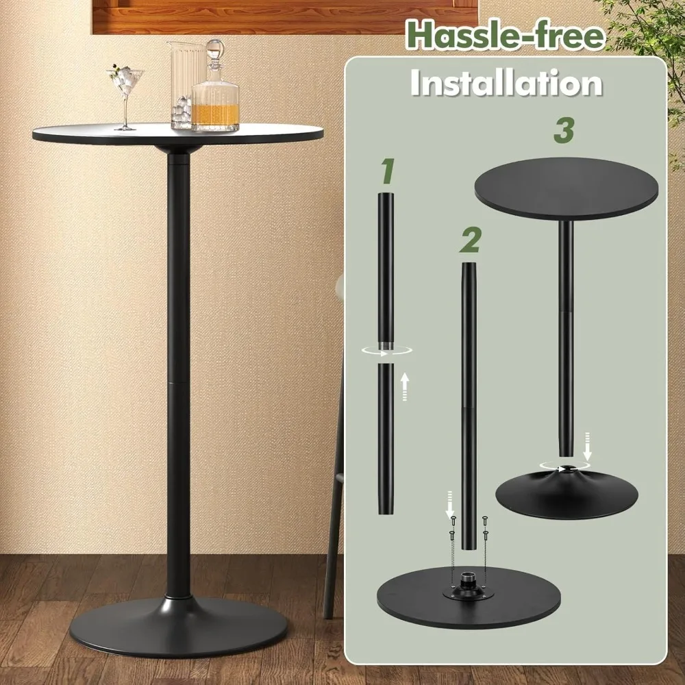 Two-in-one Bar Table, Modern Style Standing Circular Cocktail Table 40"/22" Two Convertible Height Suitable for Dining Room, Re