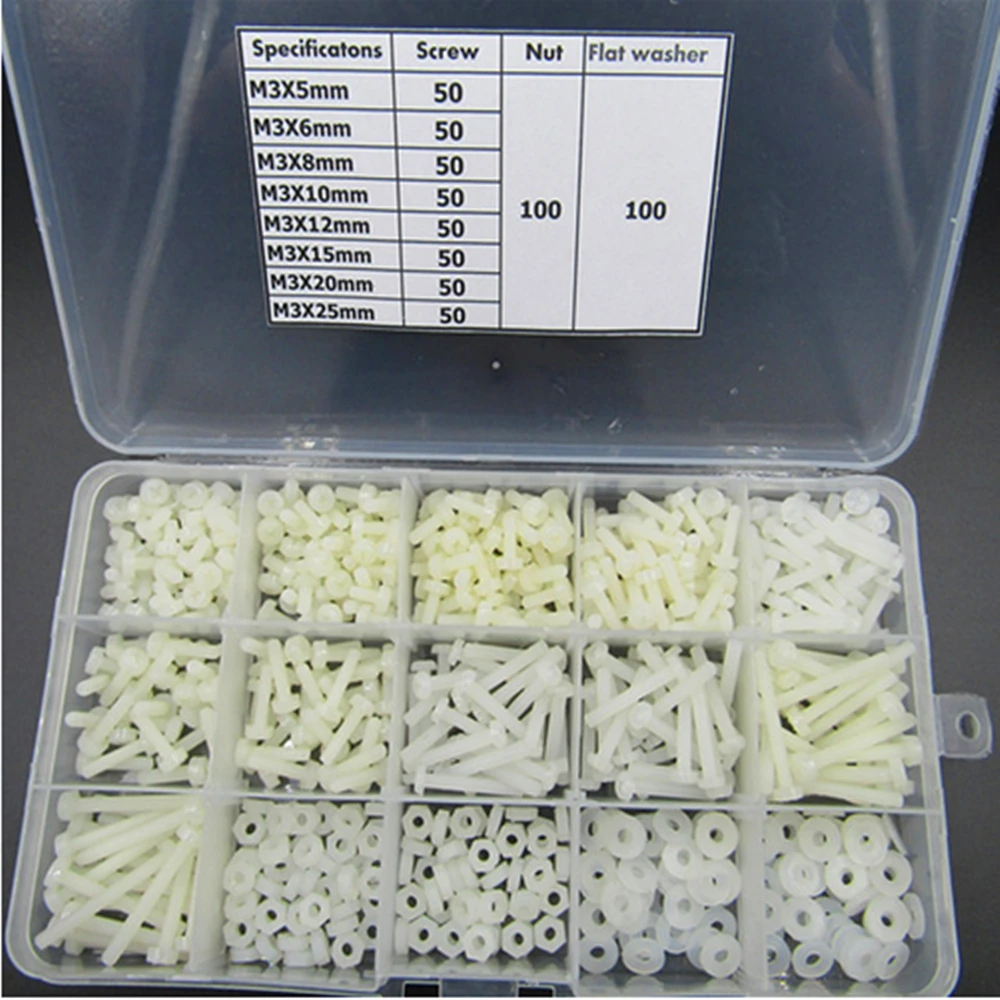 M3 Nylon screws / Washer Gaskets / nuts Assortment Kit 600 pcs Free Shipping