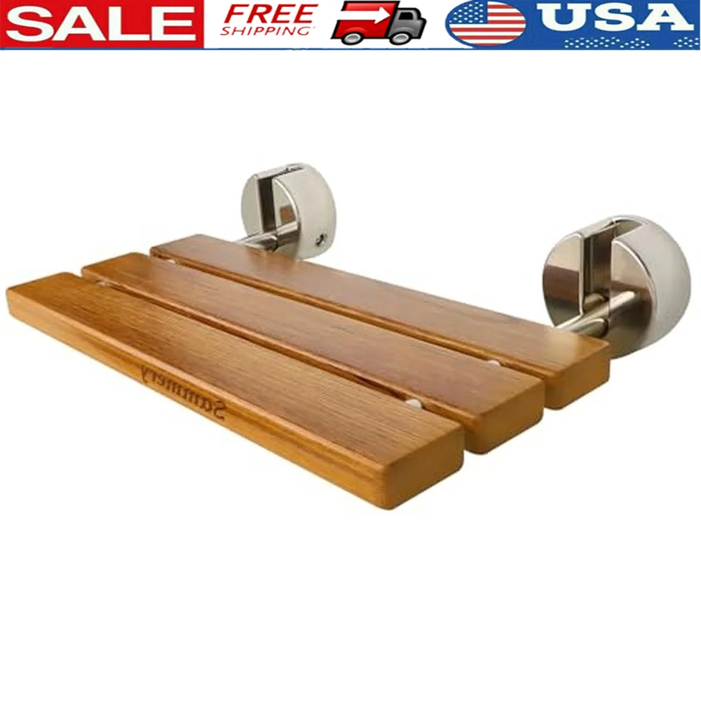 Foldable Teak Shower Seat Wall Mounting Water-resistant Durable & Safe Perfect Home Care Hospitals Saunas Easy Installation