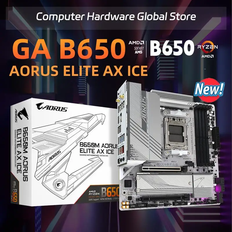 New! B650M ELITE AX ICE Double Channel AM5 slot White motherboard MAX-128GB Memory DDR5 Wi-Fi 6E PCIe 5.0 7700X 7600