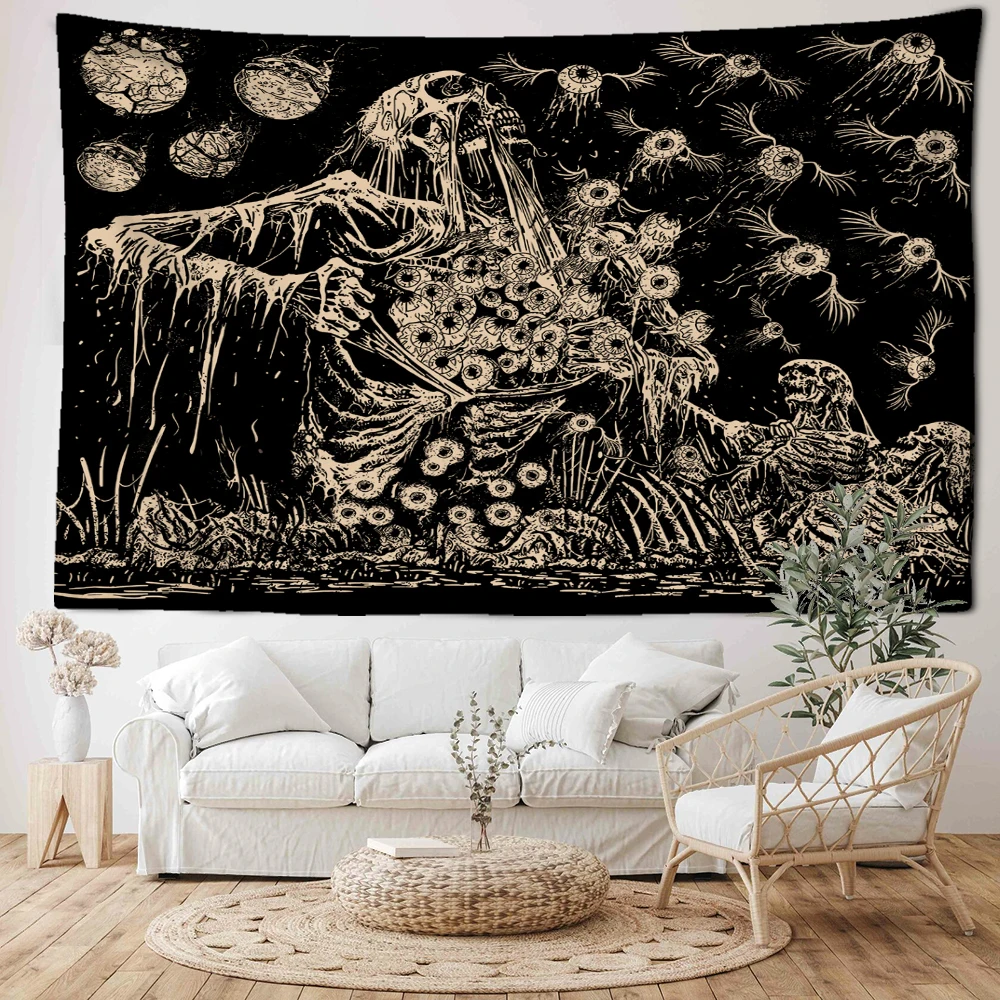 Terrifying Eye Skeleton Tapestry Wall Hanging Hippie Witchcraft Mysterious Abstract Psychedelic Dormitory Home Decor