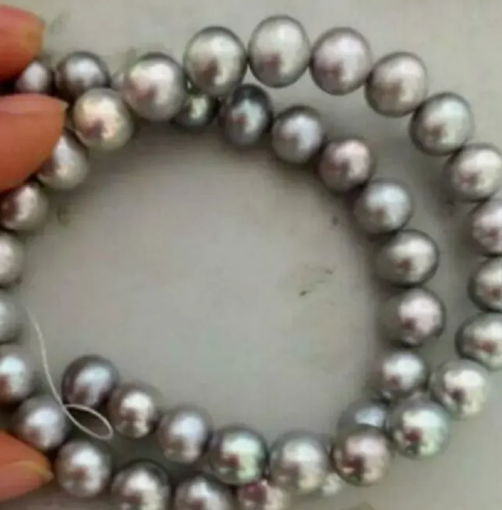 

Authentic 18 inch 16 inch AAA+9-8mm AAAA South Sea Natural Grey Pearl Necklace 14K Gold Goldr 16inch---26inch