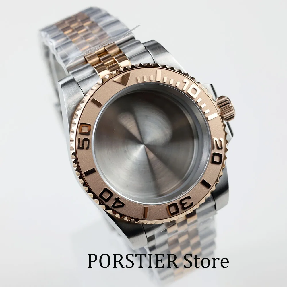 40mm NH35 rose gold watch case jubilee strap sapphire glass stainless steel fit NH35 NH36 movement 28.5mm dial YACHT-MASTER case