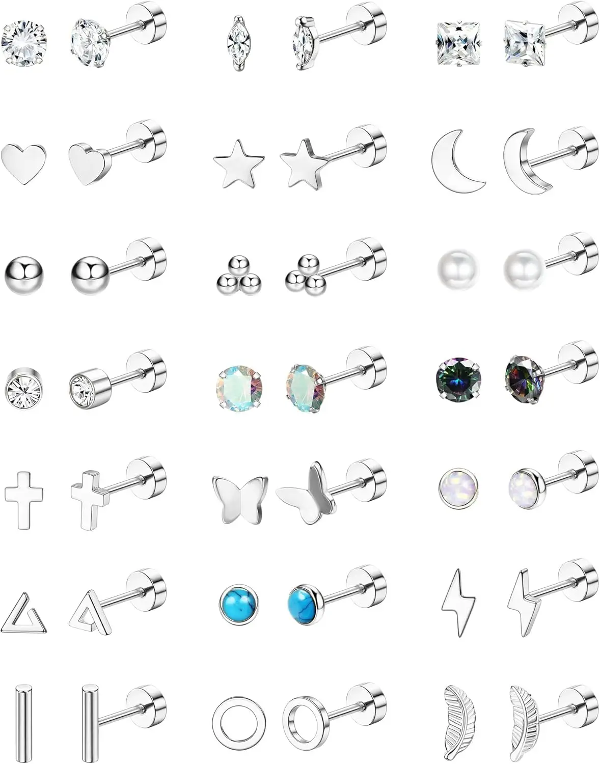 

Surgical Steel Stud Earrings for Sensitive Ears, Small Flat Back Piercing Set, Lightweight