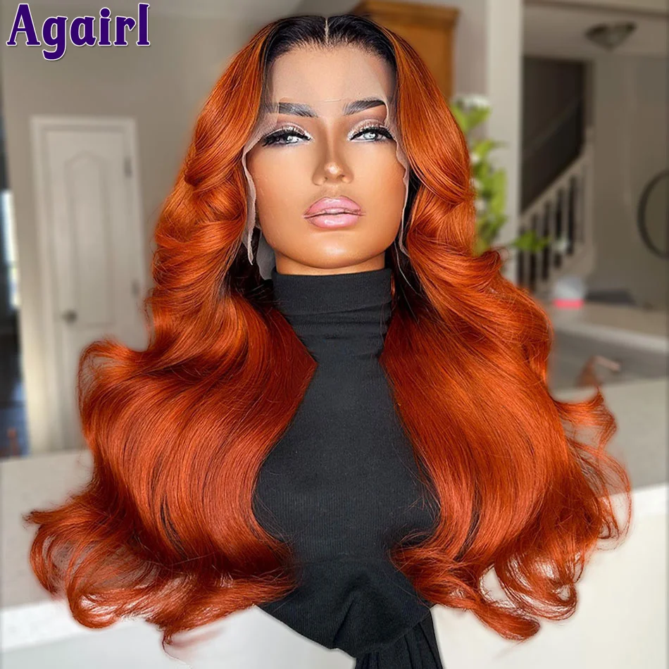 

Ombre 1B Orange Ginger 13x6 Lace Front Wigs Human Hair Pre Plucked 5X5 Body Wave Wigs 13x4 Ready Go Transparent Lace Frontal Wig