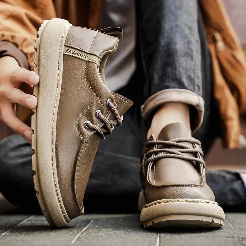 

High-Grade Leather Work Shoes Lace-up Flats Sneakers Men Casual Shoes Platform British Business Party Dress Shoes For Male 39-44