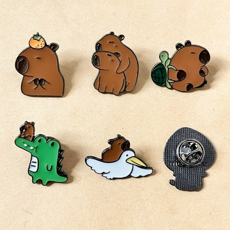 Cute Capybara Turtle Cat Crocodile Enamel Pins Custom Animals Living in Harmony Brooches Lapel Badge Animal Jewelry Gift for Kid