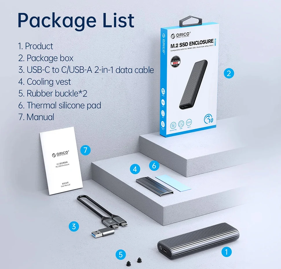 ORICO M.2 SSD الضميمة المزدوجة NVMe SATA حافظة 10Gbps USB3.2 نوع C M2 القرص الصلب منزل الألومنيوم أداة محول مجاني للكمبيوتر المحمول #6