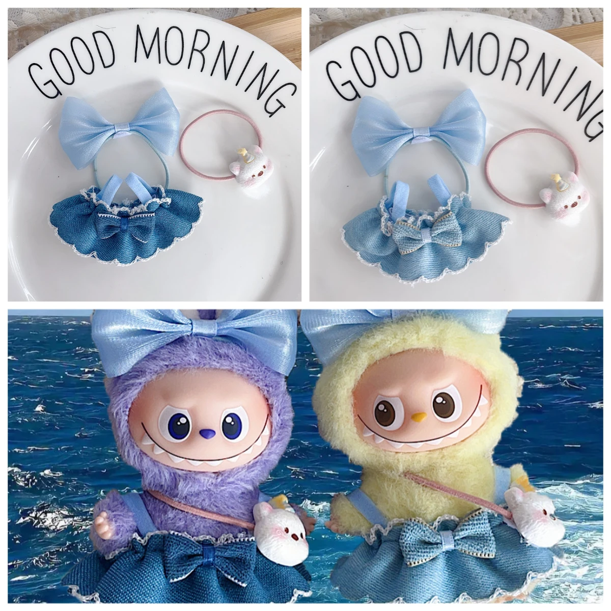 

Suitable for 10cm Labubu4.0 Clothes Bow Dress Three-piece Outfit Change, Cute Labubu Accessories Clothing Accessories