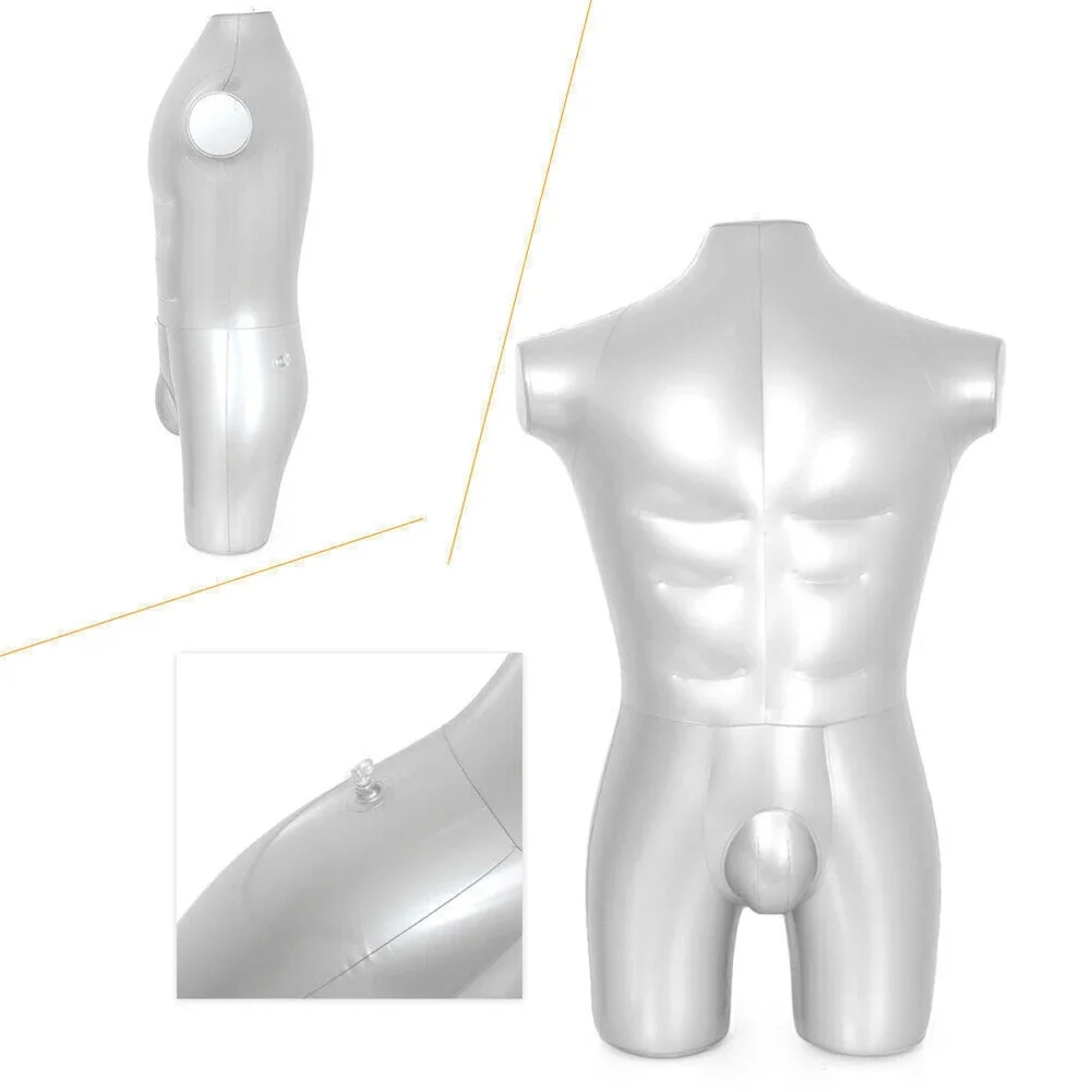 Modello di Torso fittizio manichino gonfiabile per tutto il corpo in argento da uomo unico e conveniente per mostre temporanee