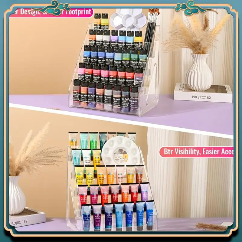 

(New)-Clear Acrylic 5-Tier Elevated Paint Organizer For Efficient Storage Of Art Supplies