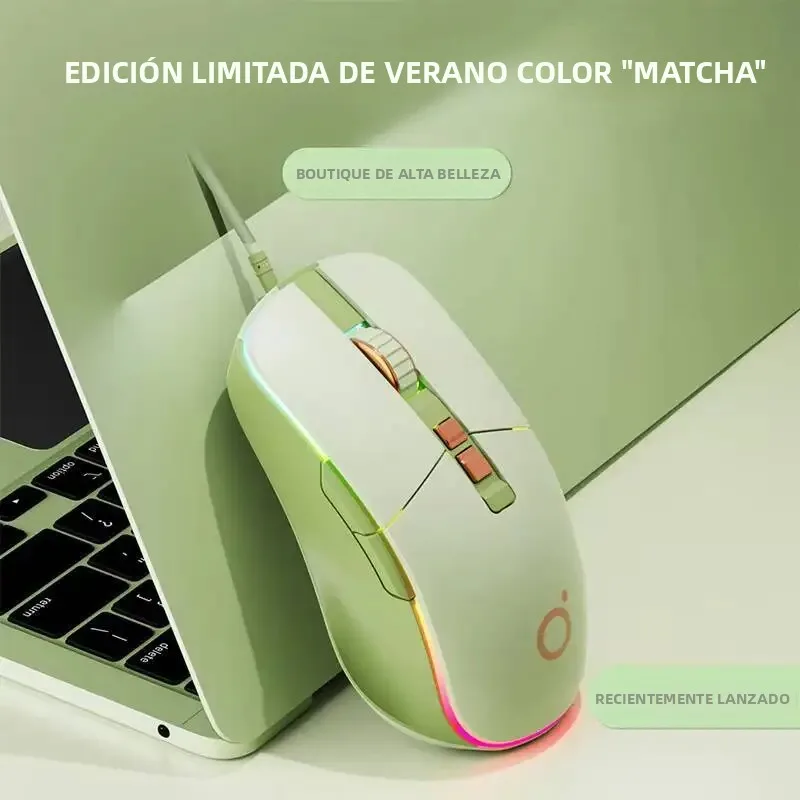 Nuevo ratón USB con cable, ergonómico, retroiluminado RGB, color verde, silencioso, óptico, para chicas gamers, para juegos, oficina, computadora de escritorio, portátil