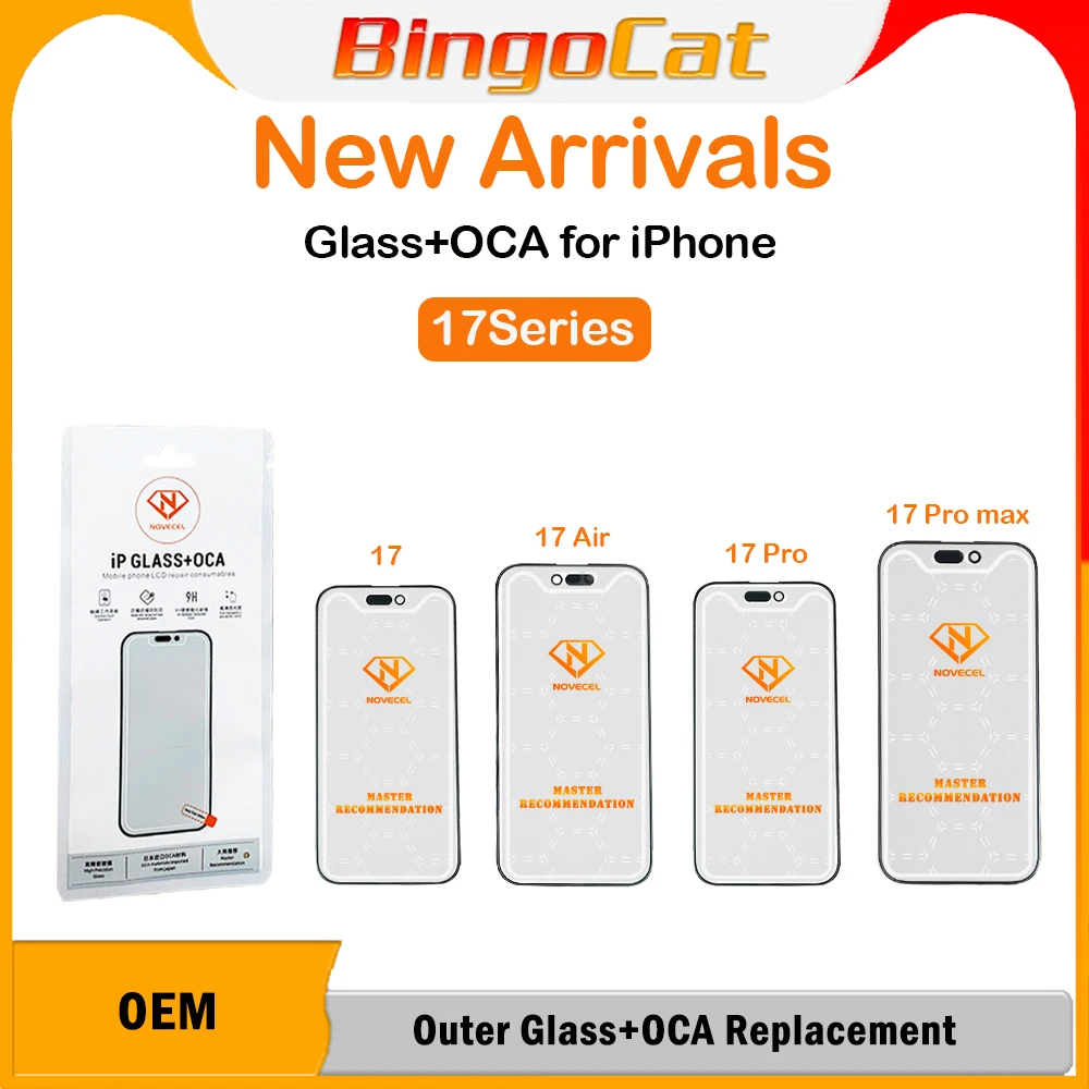 

Novecel 5pc New For iPhone 17/17Air/17Pro/17 Pro Max 16 15 14 13 LCD Outer Glass With OCA Glue Touch Lens Screen Replacement