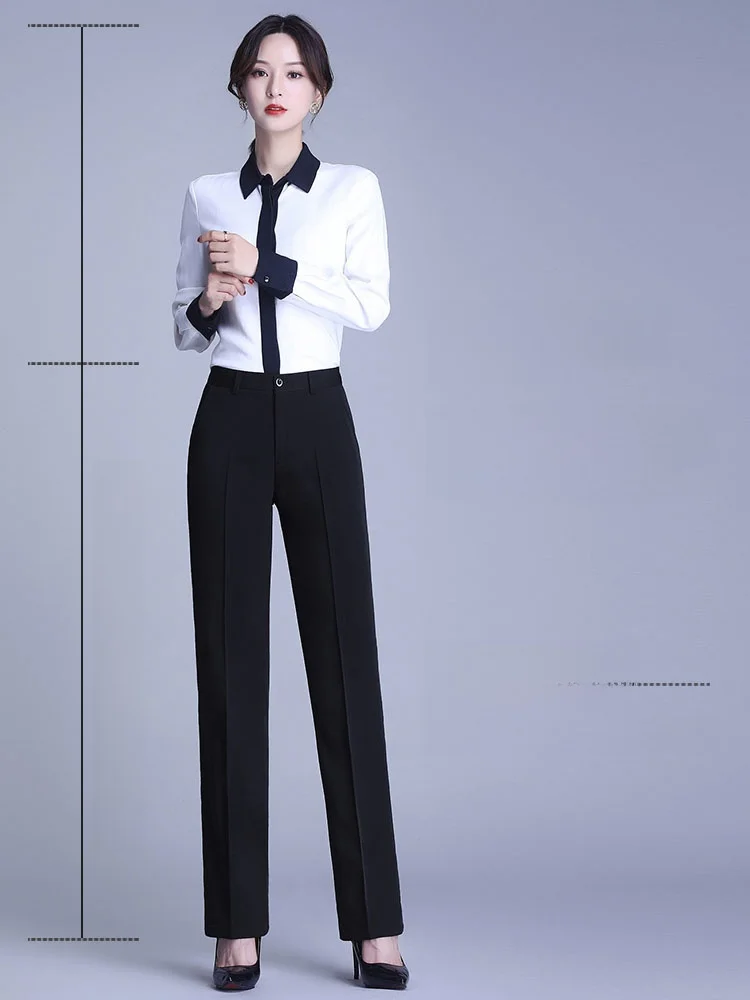 Business Pants Straight Leg Slim Fit Workwear Black High Waist Long Trousers for Women Summer Professional Office Casual Pants