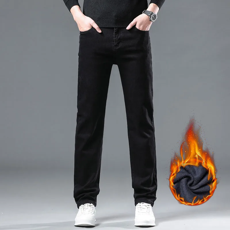 الدافئة الصوف أفخم المخملية الشتاء الجينز الرجال مطاطا عادية سليم تنوعا الدنيم السراويل الكورية مستقيم سميكة الحرارية بنطلون #4