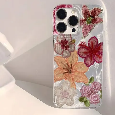 Flowers Pearls Shiny Printed Phone Case For iPhone 16 16E 15 14 13 12 11 Pro Max X XS XR 8 7 Plus SE2022 Shockproof Bumper Cover