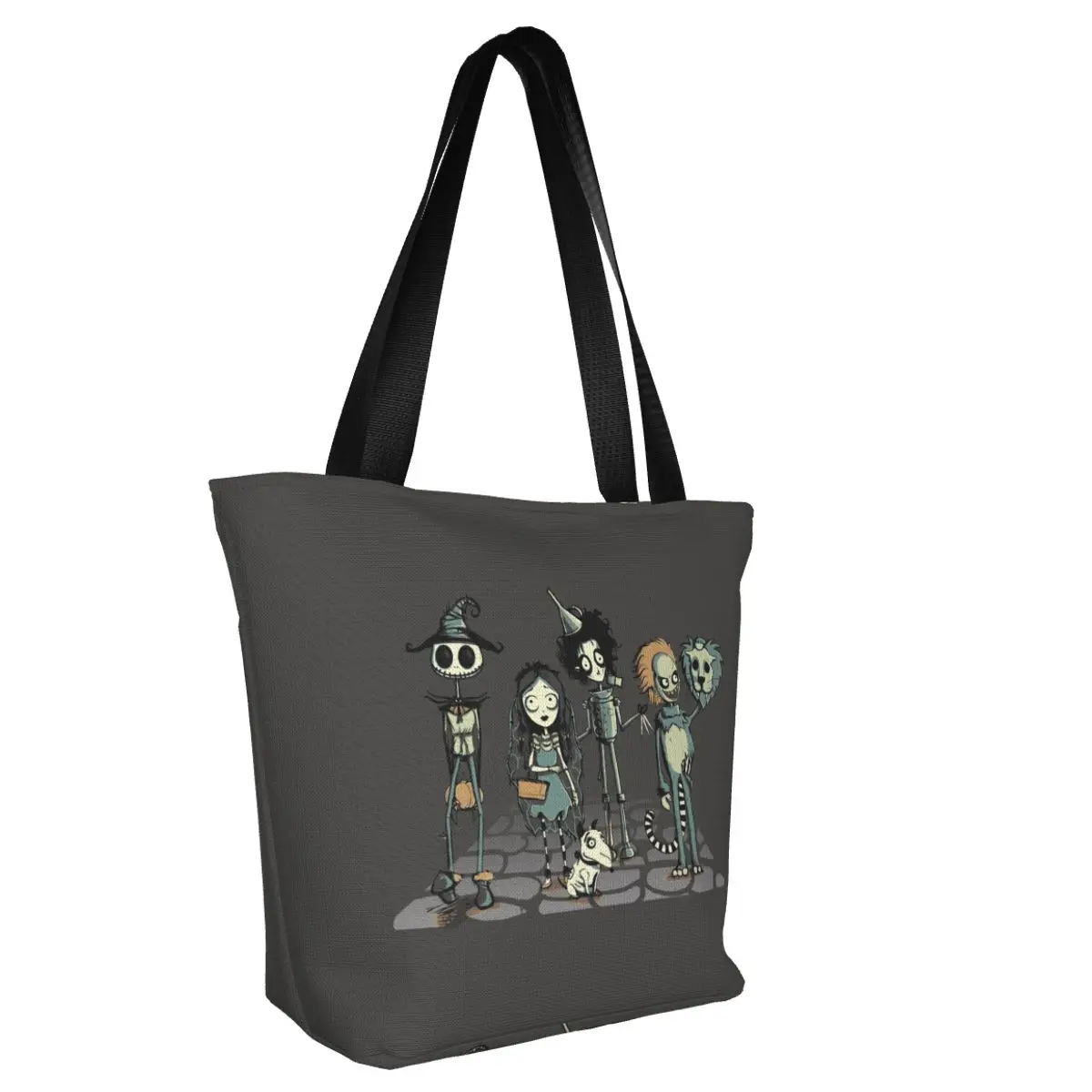 Tim Burton Horror Movie Shopping Bag Women Canvas Shoulder Tote Bag Portable Gothic Halloween Film Groceries Shopper Bags