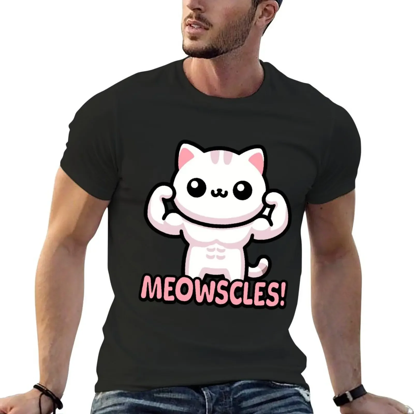 Meowscles! Cute Muscular Cat Gym Pun T-Shirt baggy shirts sweat anime customizeds mens t shirt graphic