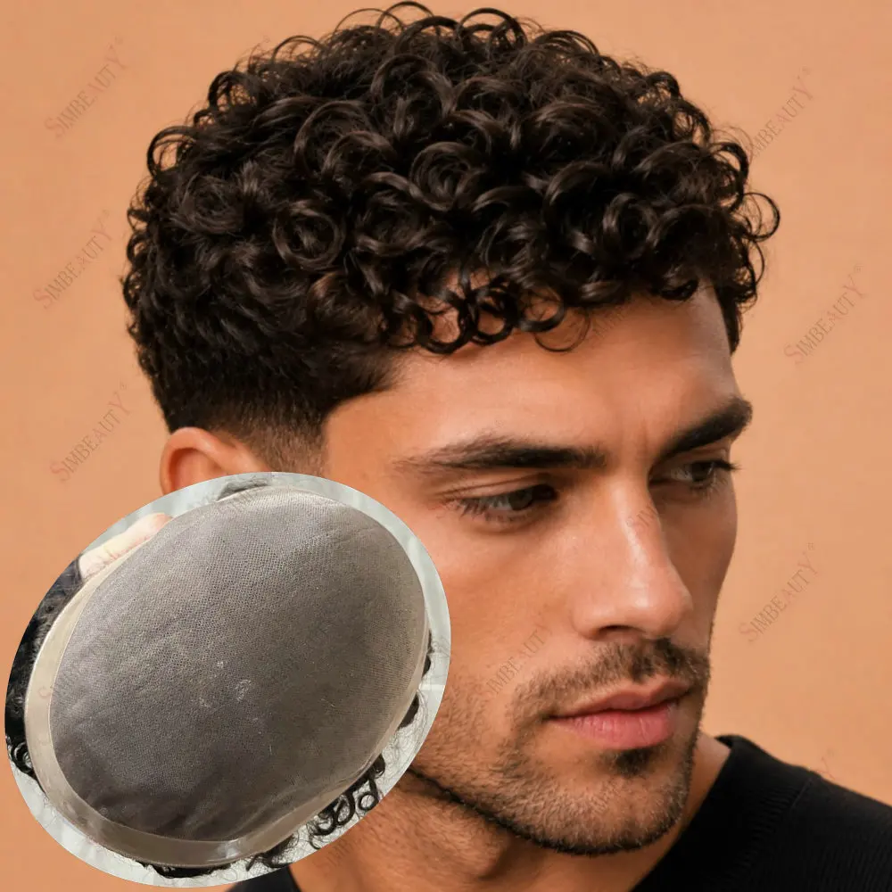 18mm/20mm Curly Men Toupee Mono NPU Human Hair Wigs 15mm Curly Hair System Hairpiece Natural Hairline Men's Capillary Prothesis