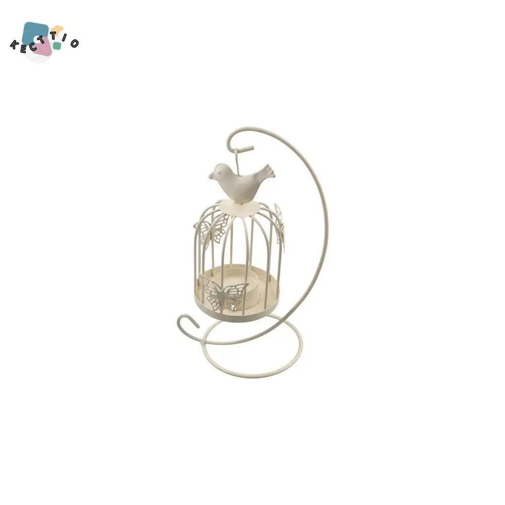 

Iron Craft Birdcage Candle Lamp Suspension Design Hollow Leaf Candle Holder Black White Iron Candlestick Ornaments Living Room