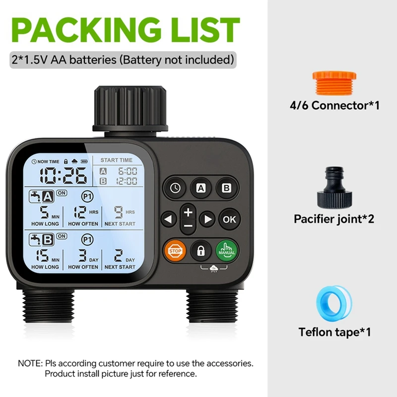 BAAY مؤقت الري بالطاقة الشمسية المنزلية LCD نظام الري التلقائي في الهواء الطلق أداة سقي الحديقة الذكية برنامج قابل للتعديل