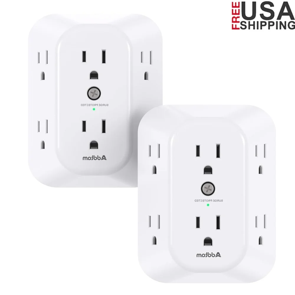 

2-Pack 6 Outlet Surge Protector Wall Extender Power Splitter 1800J Safety Adapter Multi Plug Charging Station Home Use