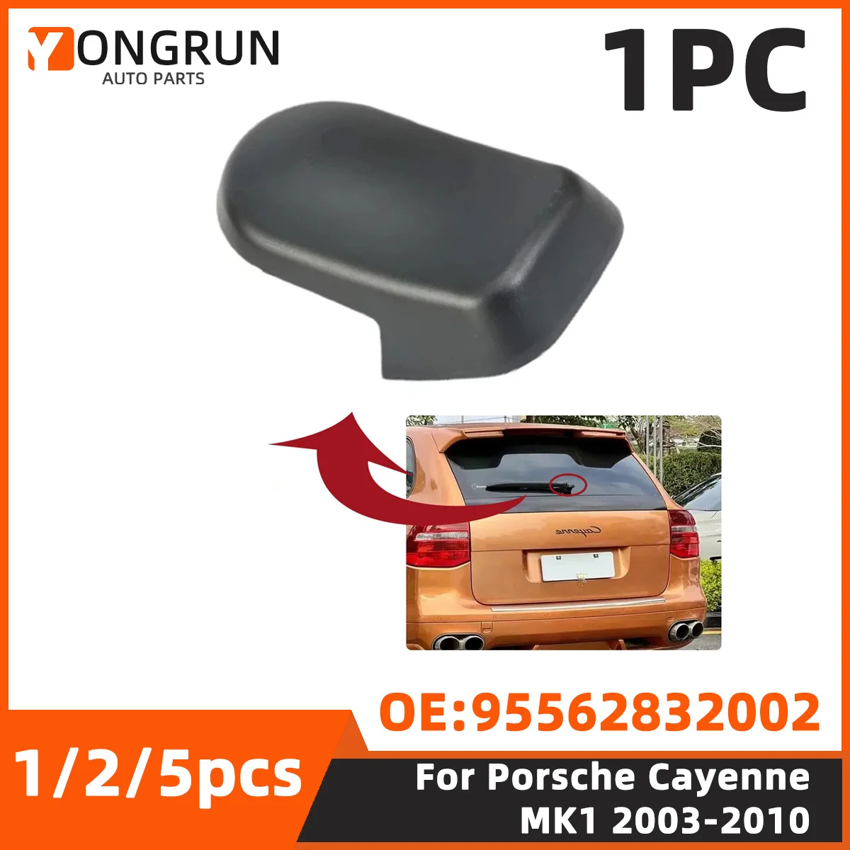 YONGRUN 1/2/5 Stück Passend für Porsche Cayenne Mk1 2003-2010 Heckscheibenwaschanlage Wischerarm-Mutternkappe Hintere Abdeckung OE95562832002