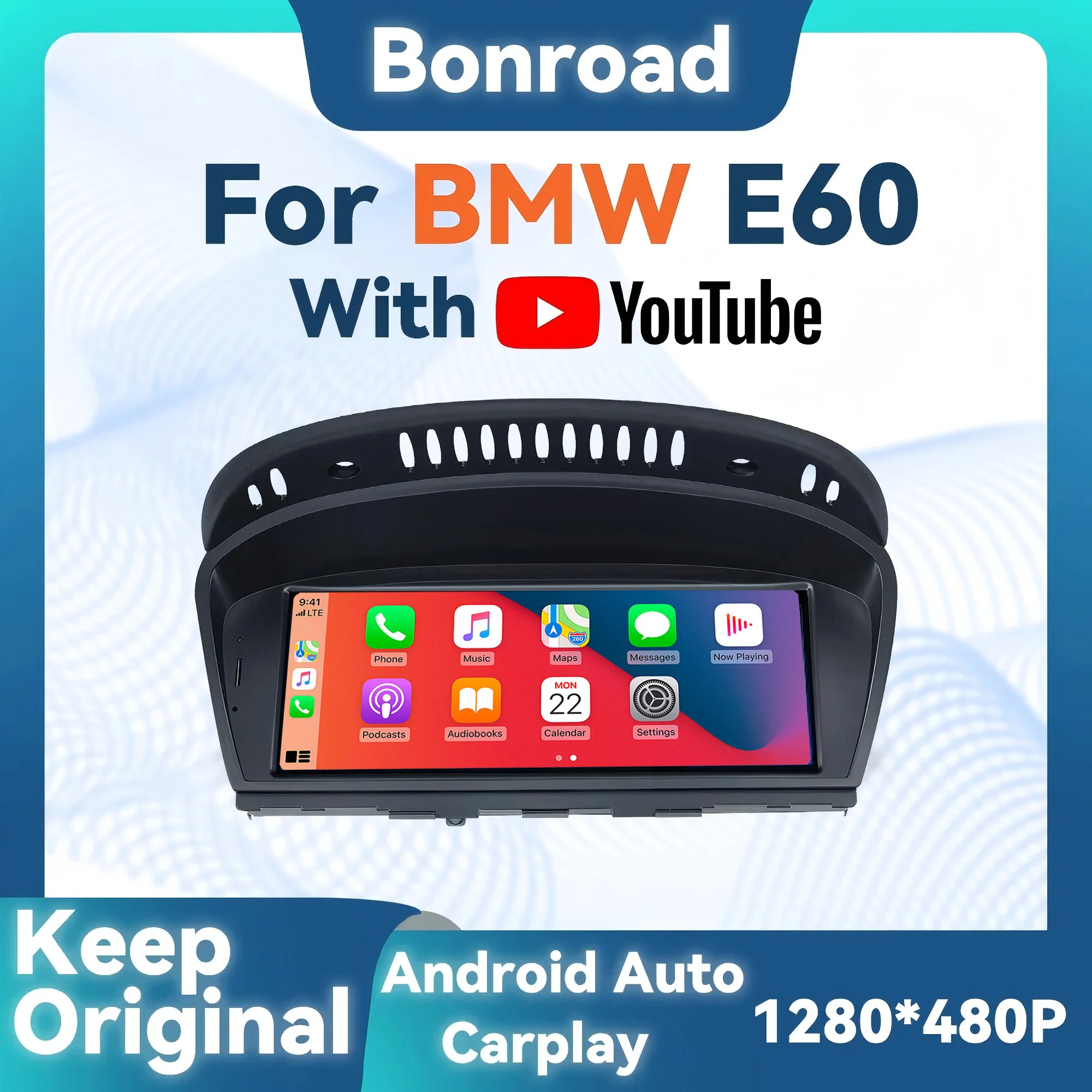 BONROAD راديو السيارة اللاسلكي Carplay مع يوتيوب لسيارات BMW 5 Series E60 E61 E62 E63 E64 E90 E91 E92 شاشة تعمل باللمس للوسائط المتعددة #1